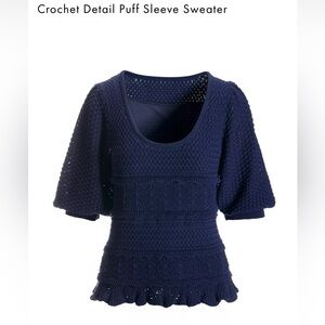 Boston‎ Proper Navy Crochet Detail Puff Sleeve Sweater